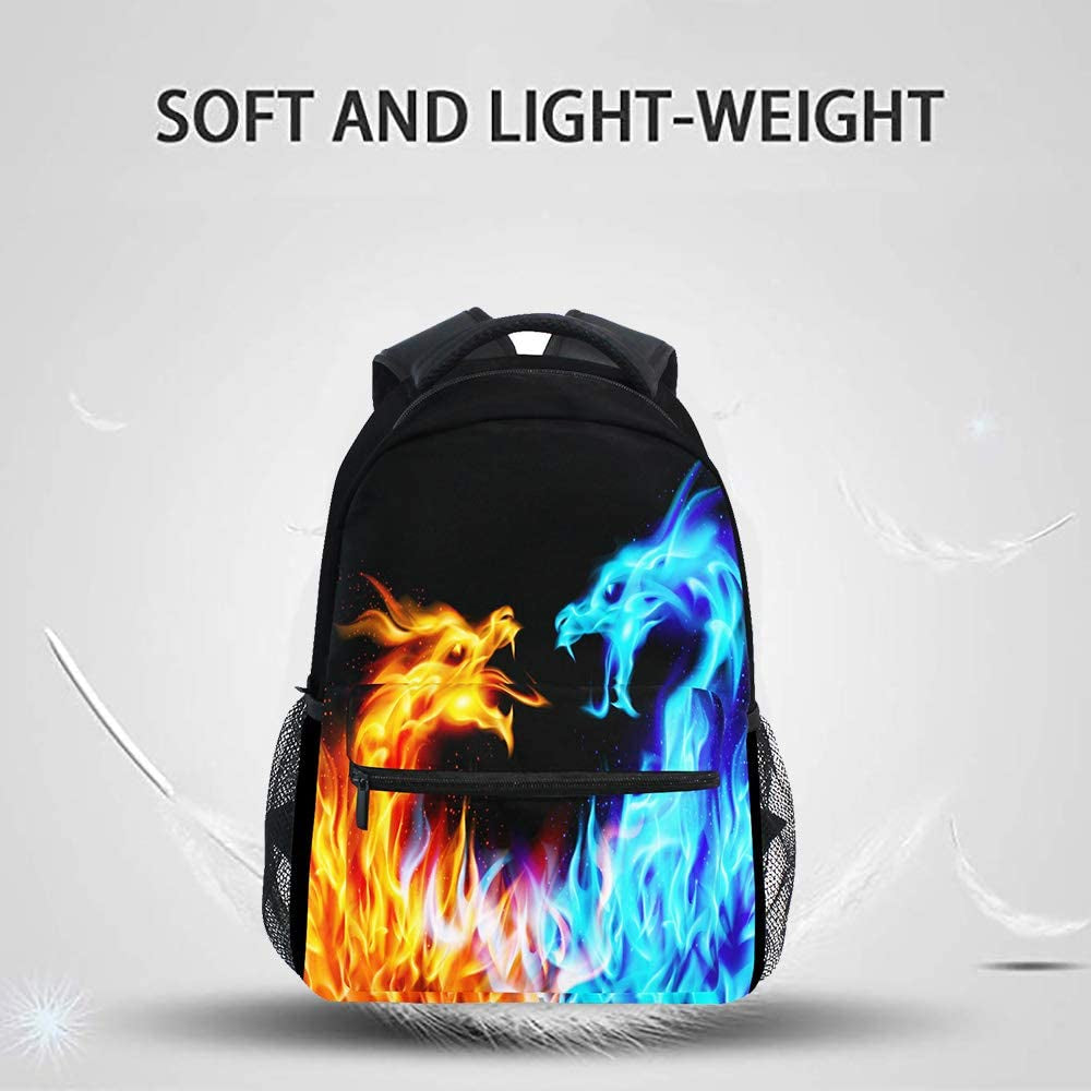 Red Blue Fire Dragon School Backpack Galaxy Teens Girls Boys Kids Bookbag, Animal Water Resistant Elementary Travel Computer Daypack for Age 4-12 Years