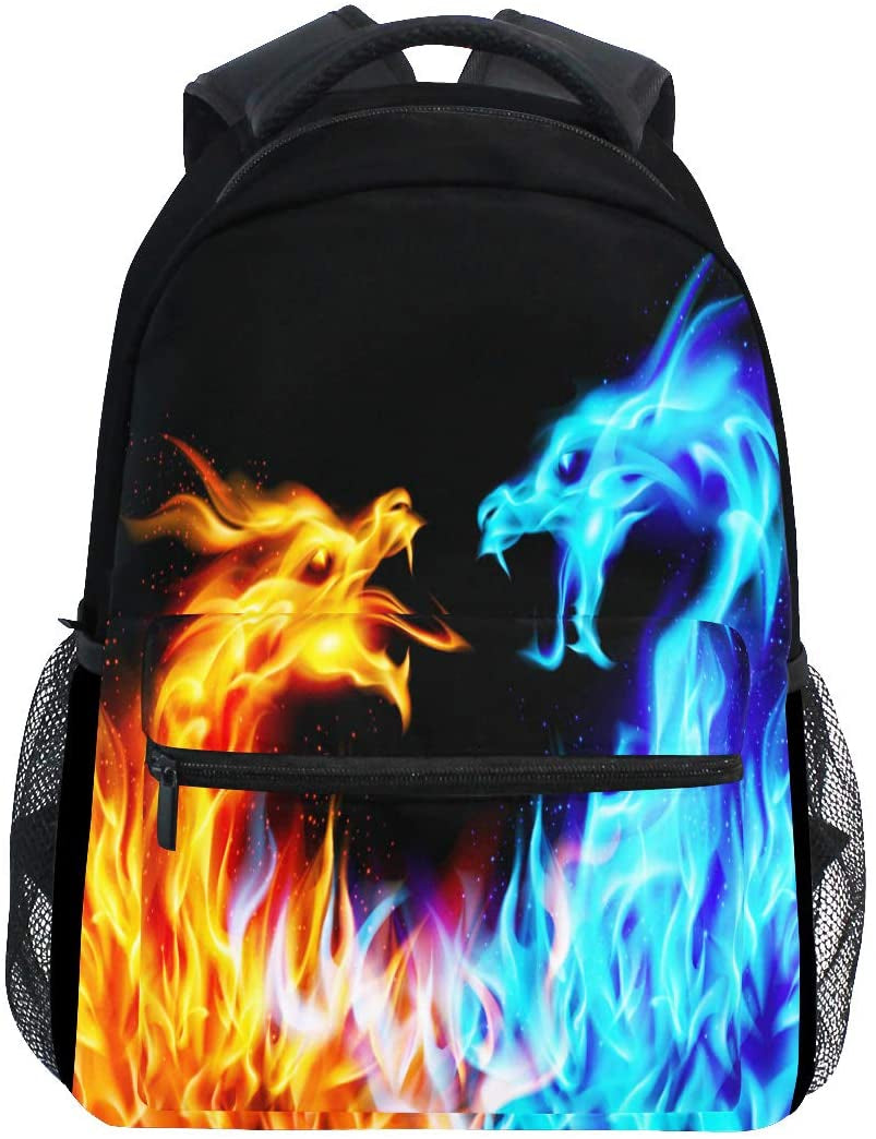 Red Blue Fire Dragon School Backpack Galaxy Teens Girls Boys Kids Bookbag, Animal Water Resistant Elementary Travel Computer Daypack for Age 4-12 Years