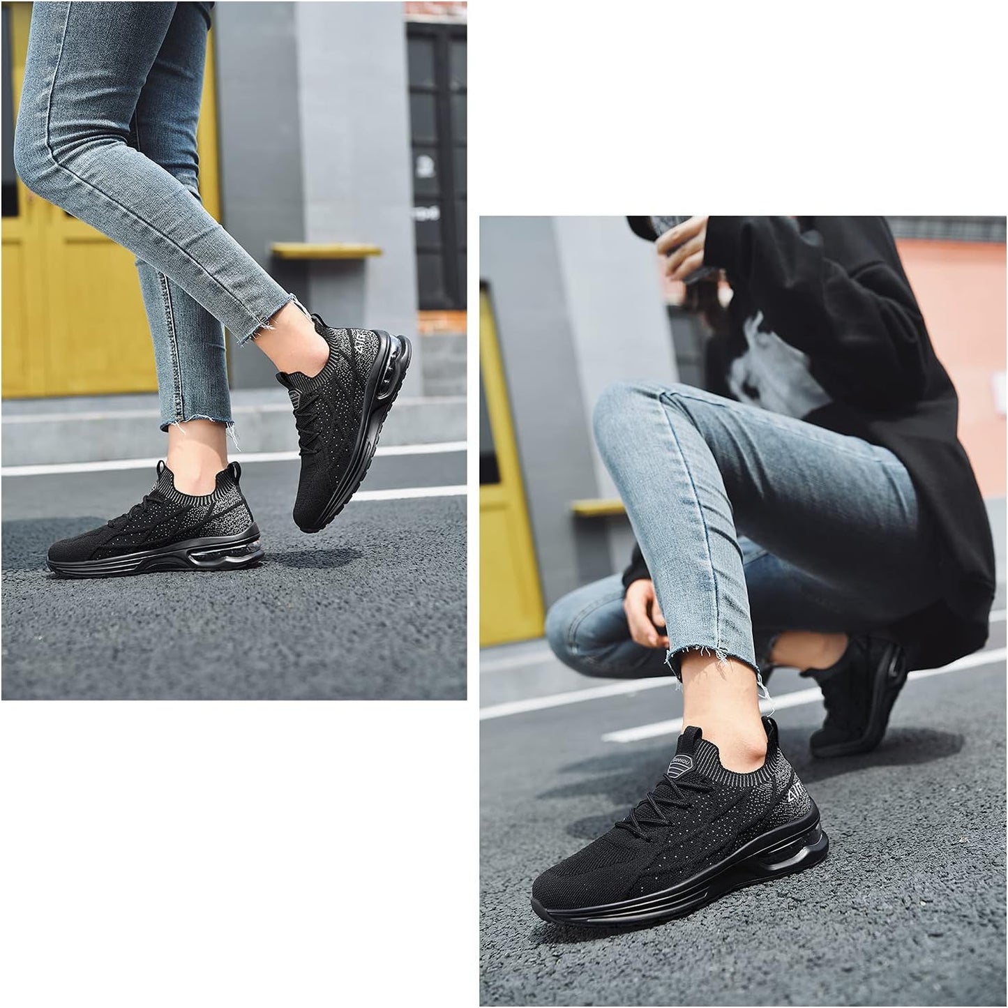 Women'S Air Running Shoes Breathable Athletic Tennis Shoes Sport Walking Sneakers Black 10