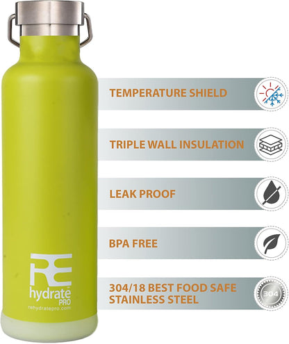 25Oz Insulated Water Bottle with Straw, Bonus Lids and Leak Proof Flask to Keep Liquids Hot or Cold- Triple Wall Vacuum Water Bottle Insulated, Perfect for Gifts