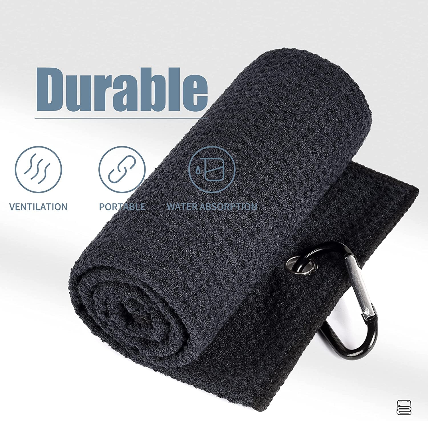 Golf Towels - Microfiber Waffle Pattern Tri-Fold, Brush Tool Kit with Club Groove Cleaner with Retractable Cord and Clip, for Men Women, Golf Gift