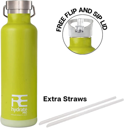 25Oz Insulated Water Bottle with Straw, Bonus Lids and Leak Proof Flask to Keep Liquids Hot or Cold- Triple Wall Vacuum Water Bottle Insulated, Perfect for Gifts