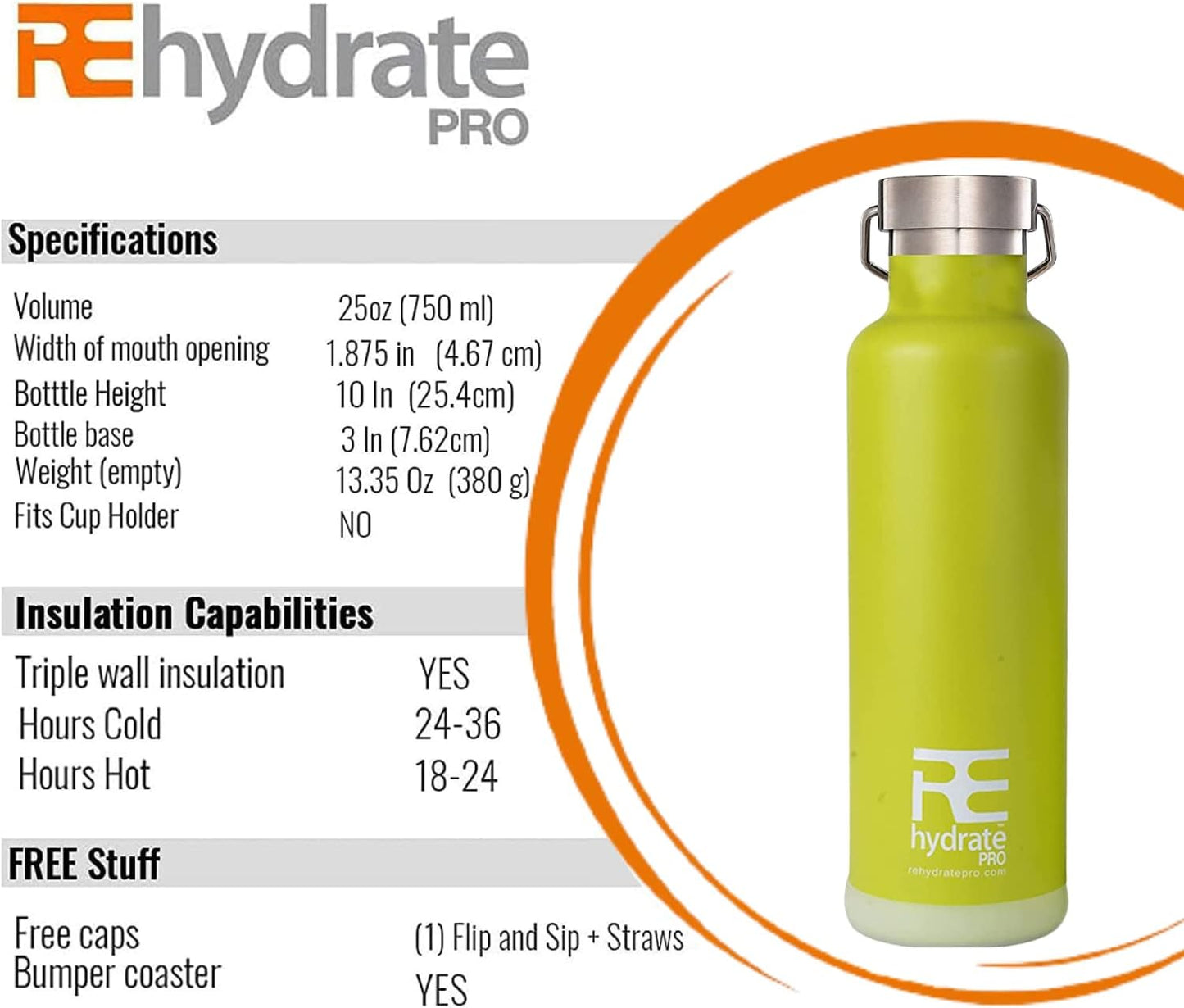 25Oz Insulated Water Bottle with Straw, Bonus Lids and Leak Proof Flask to Keep Liquids Hot or Cold- Triple Wall Vacuum Water Bottle Insulated, Perfect for Gifts