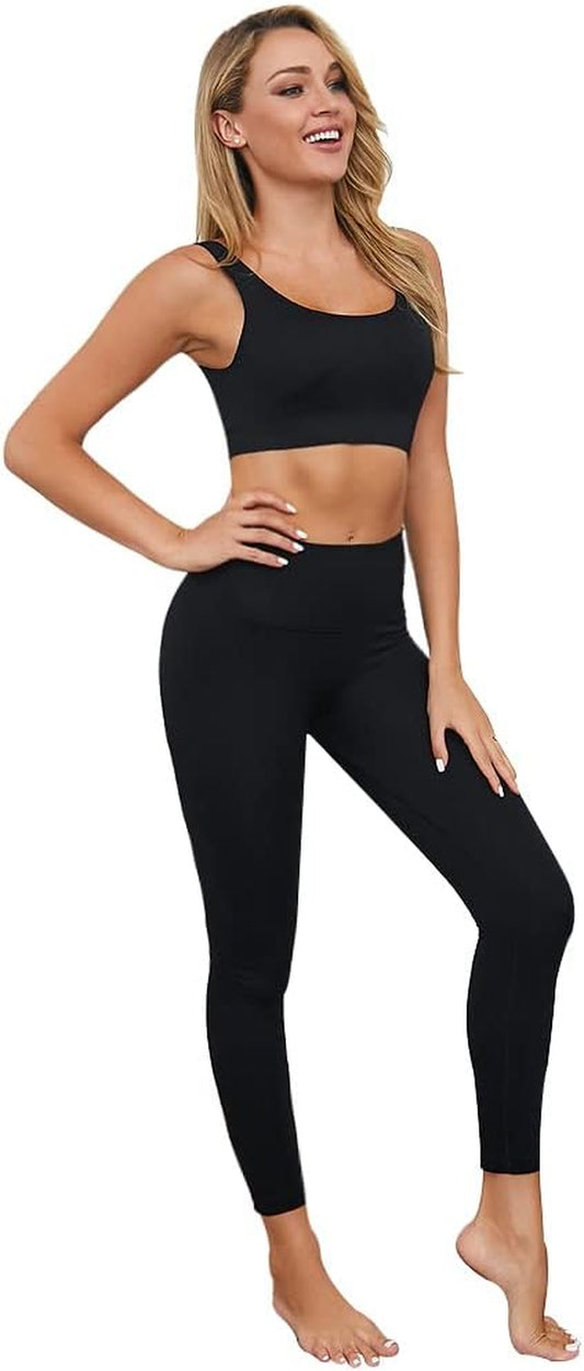 Exercise Outfits for Women 2 Pieces Ribbed Seamless Yoga Outfits Sports Bra and Leggings Set Tracksuits 2 Piece
